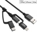 InLine 3in1 USB Kabel 1,5 m, Lightning, Micro-USB, USB Typ C an USB 2.0 schwarz